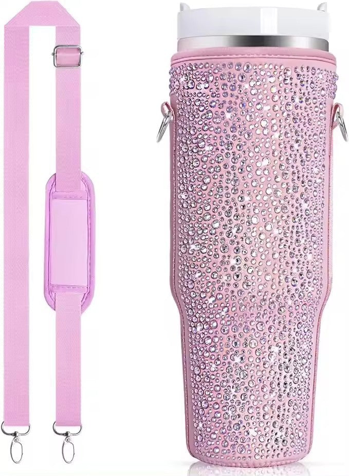 40 Oz Shiny Water Bottle Sets Handbag Adjustable Strap Pearlescent