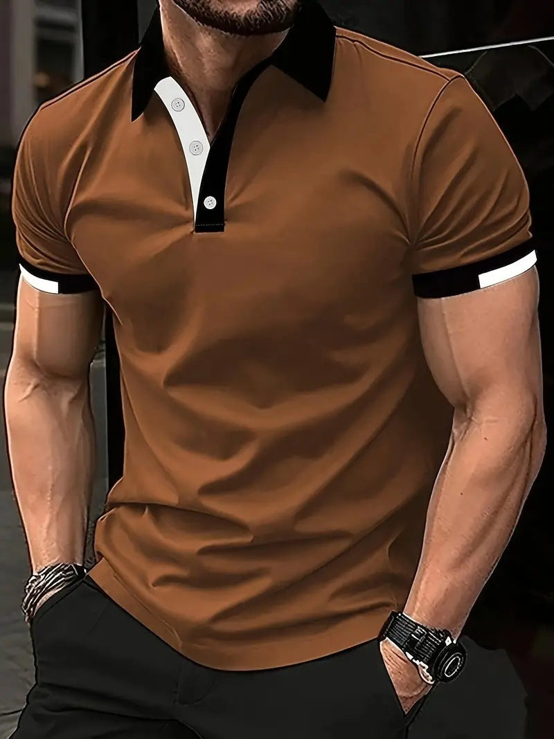 3D Count Solid Color Lapel Short Sleeve Polo Shirt Casual Loose