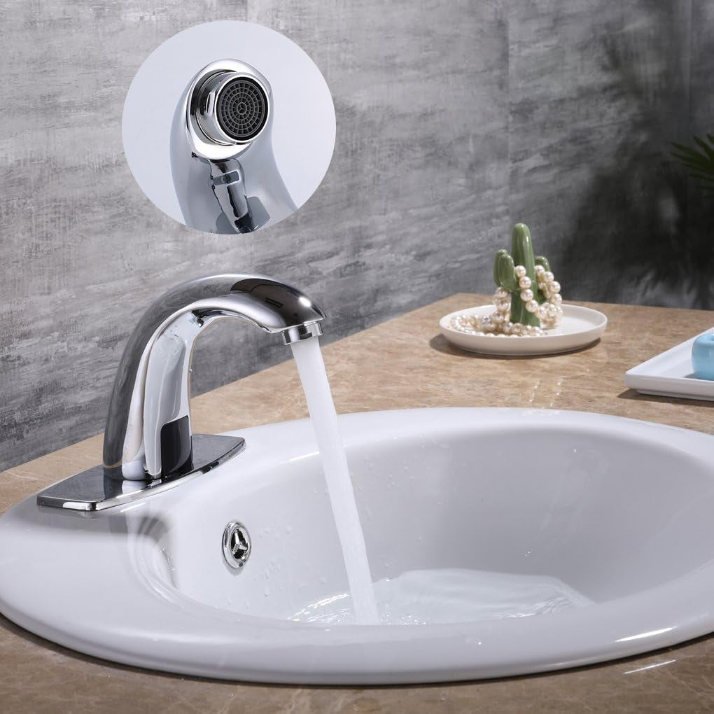 Touchless Bathroom Sink Faucet, Hands Free Automatic Sensor Faucet with Hole Cover Plate, Chrome