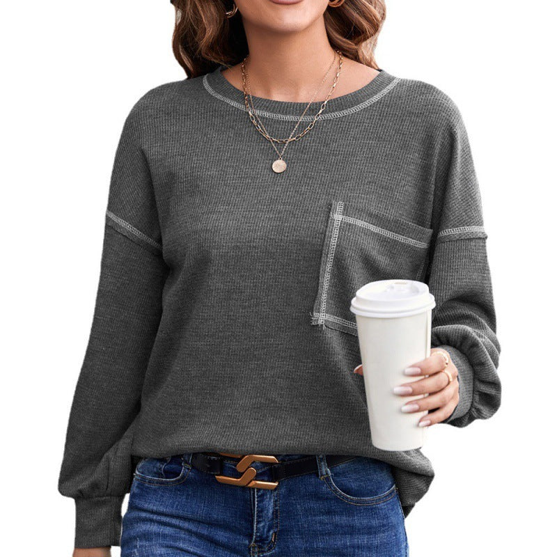 Casual Hit Color Round Neck Pullover Long Sleeve T-shirt