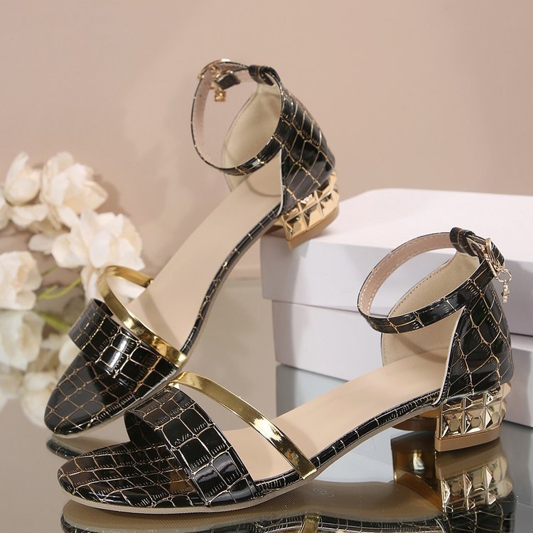 Chunky Heel Ankle-strap Snake Pattern High Heel Sandals