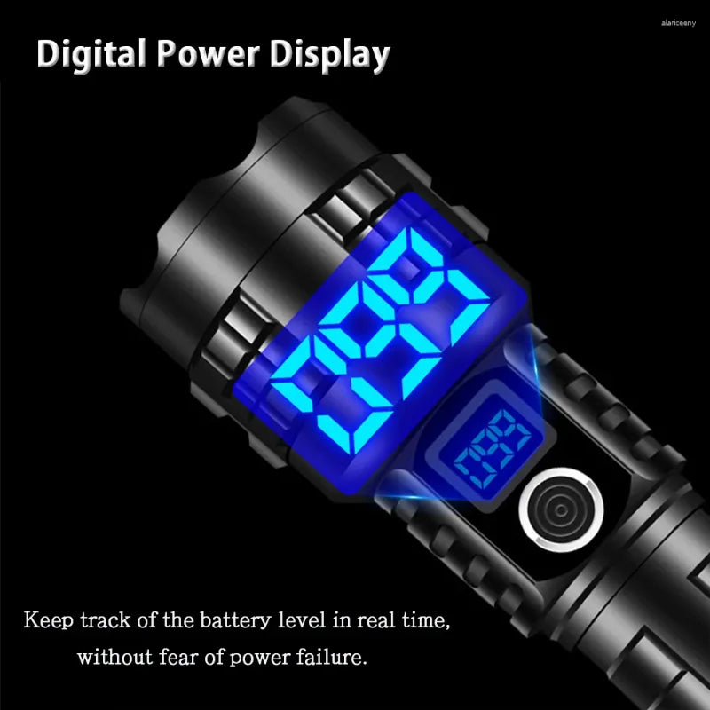 Flashlights Torches Super Bright Flashlight with Digital Power Display High Lumens Rechargeable Torch XHP99 Led Brightest Flash Light