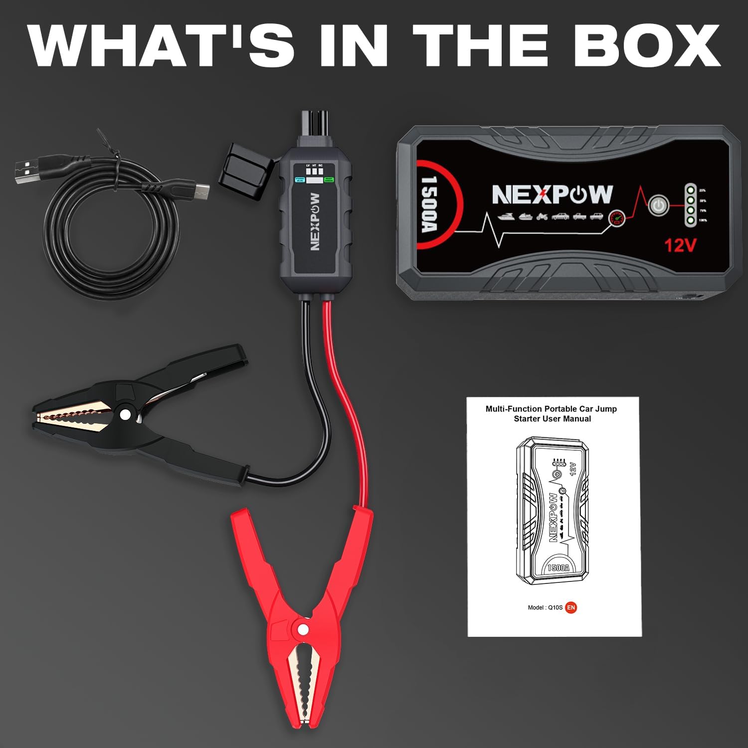 Car Jump Starter,Car Battery Jump Starter Pack 1500A Peak Q10S for up to 7.0L Gas and 5.5L Diesel Engine12V Auto Battery Booster,Jumper Cables,Portable Lithium Jump Box with LED Light/Usb QC3.0