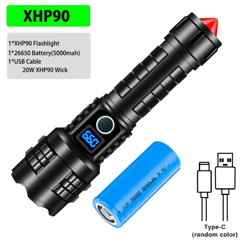 Flashlights Torches Super Bright Flashlight with Digital Power Display High Lumens Rechargeable Torch XHP99 Led Brightest Flash Light