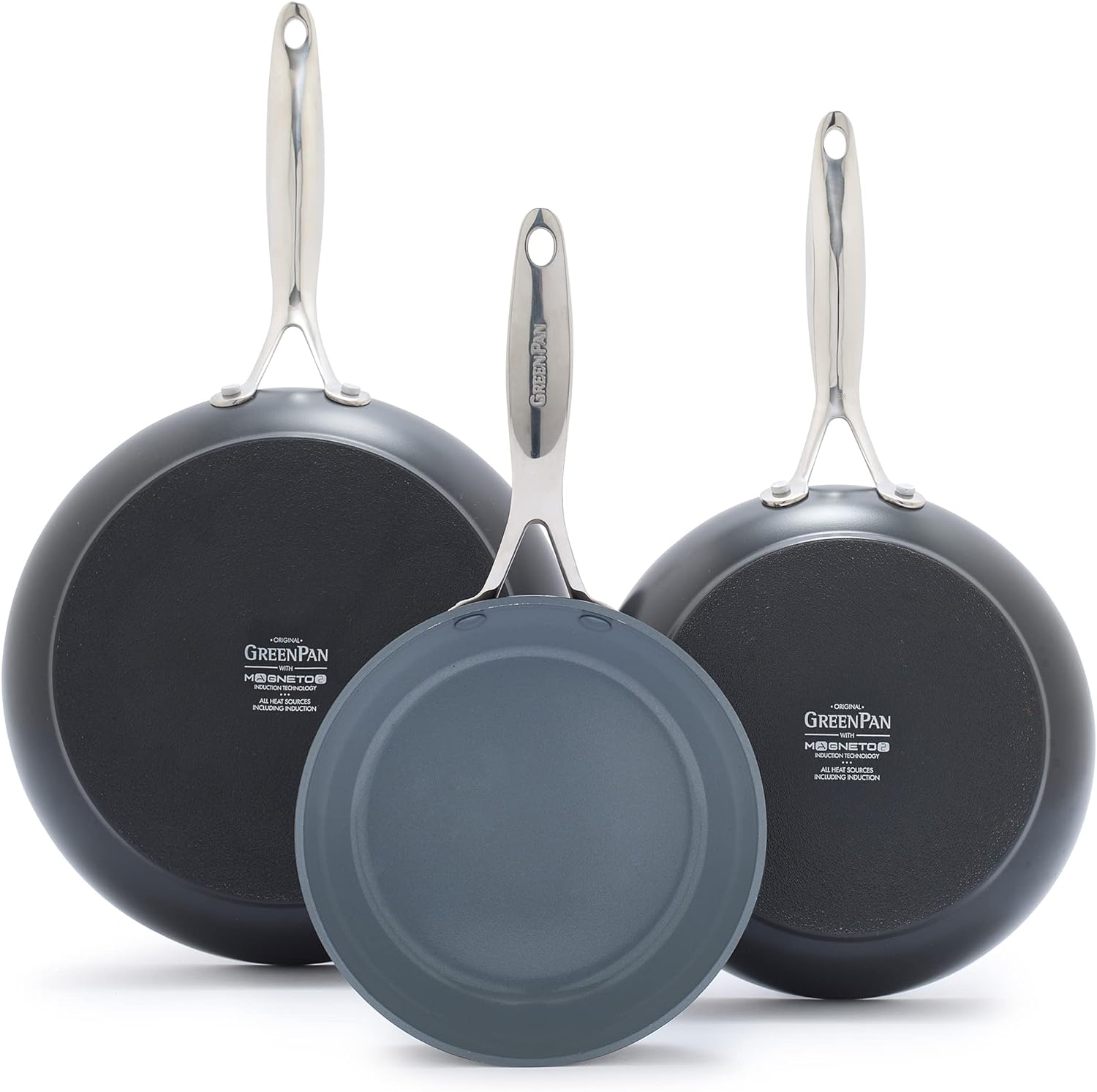 Valencia Pro Hard Anodized Healthy Ceramic Nonstick 8" 9.5" and 11" Frying Pan Skillet Set, Pfas-Free, Induction, Dishwasher Safe, Ovens Safe, Gray