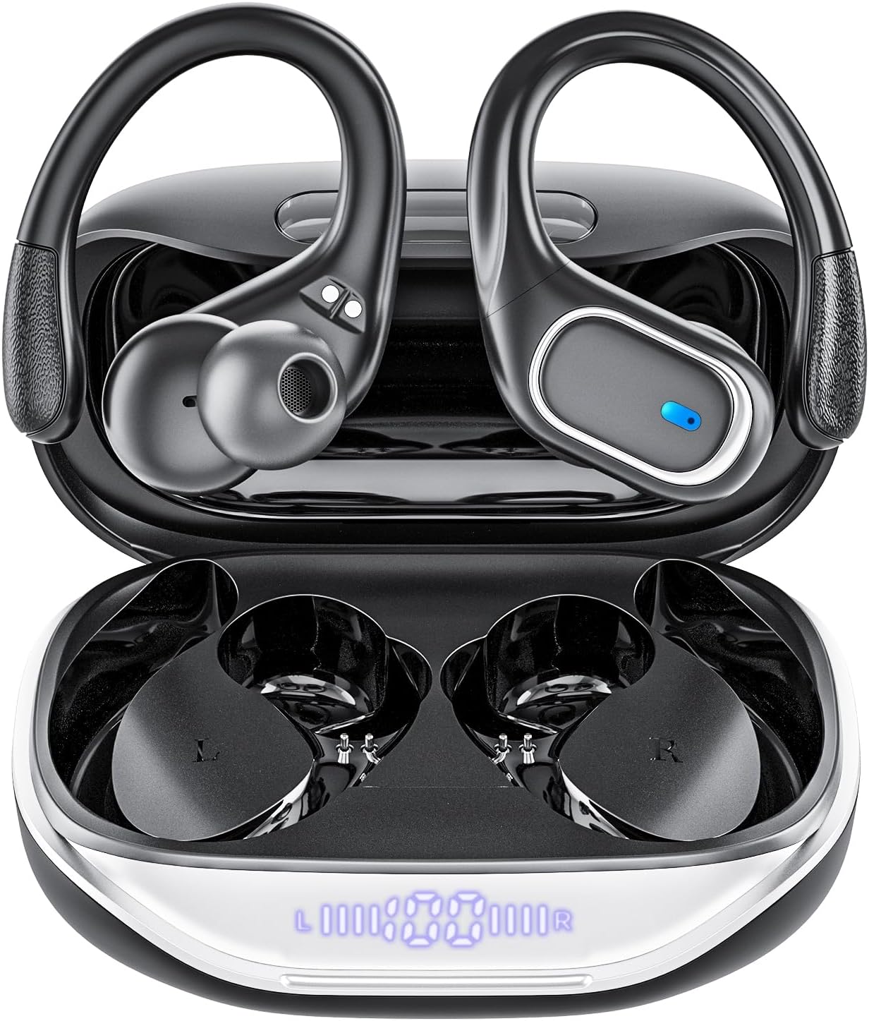 Wireless Earbuds Bluetooth Headphones 80Hrs Playtime Ear Buds IPX7 Waterproof Sports Earphones Wireless Charging Case Over-Ear Earhooks Headest