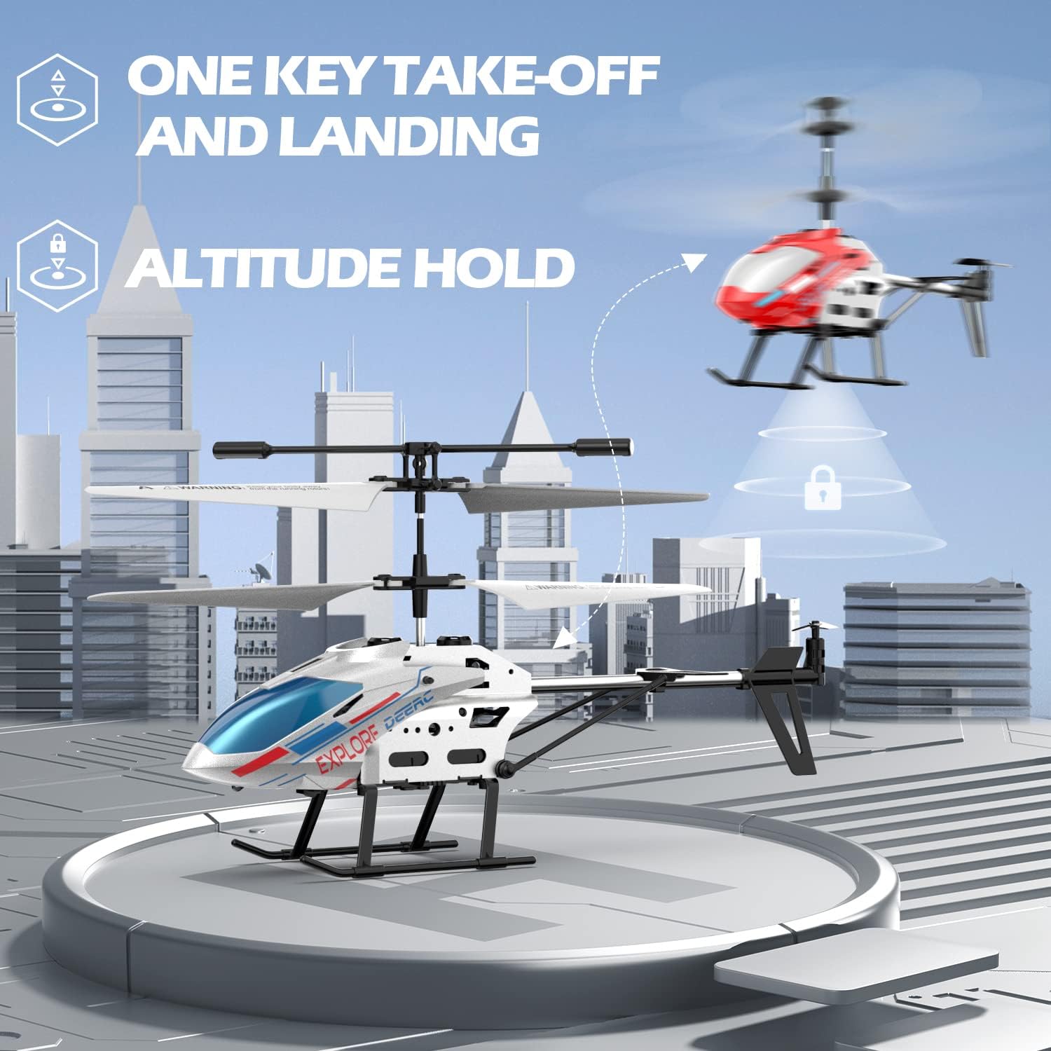 Remote Control Helicopter, 3.5 CH Altitude Hold RC Helicopters W/Gyro for Beginner, 2 Shells LED Light One Key Take Off/Landing, 2.4Ghz Aircraft Indoor Flying Toy for Kids Boys Girls