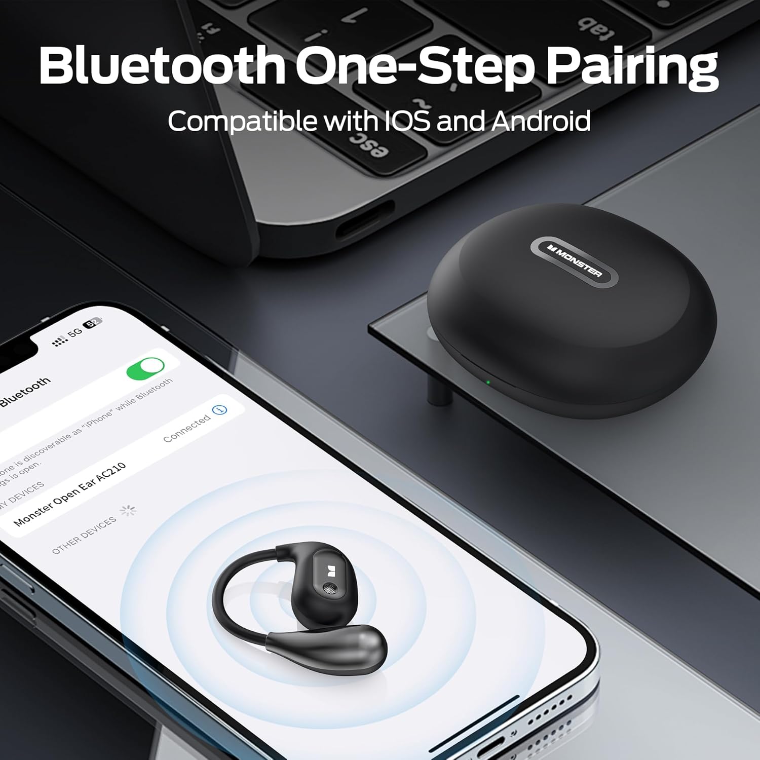 Open Ear AC210 Headphones, Bluetooth 5.4 Earphones Stereo Sound, Wireless Headphones 30 Hours Playback, Type-C Charging, HD Clear Calls, Touch Control, IPX5 Waterproof Open Ear Earbuds,Black