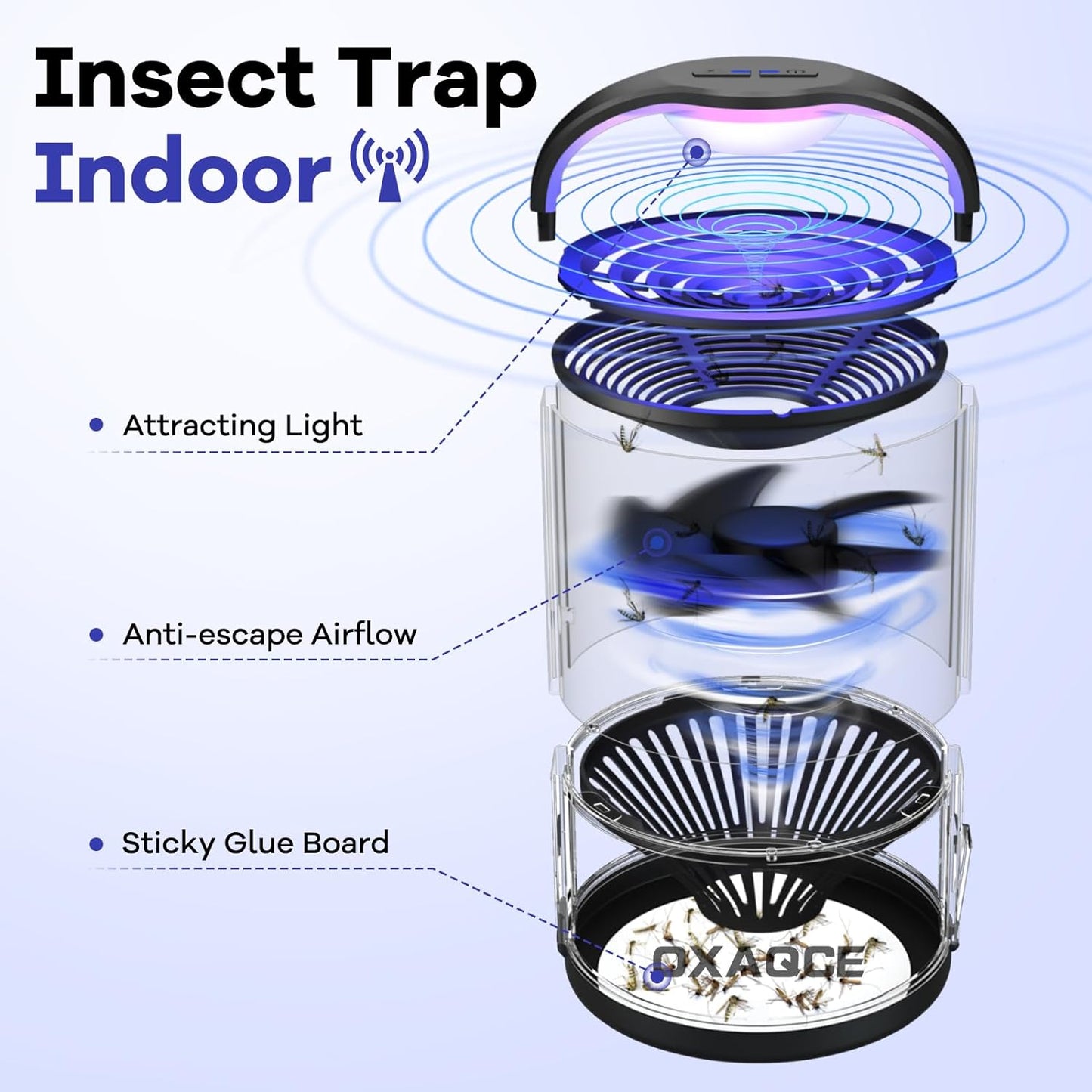 Fruit Fly Traps Indoors, Gnat Traps for House, Fly Traps, Bug Zapper Indoor, Insect Traps with 10 Sticky Glue Boards, Black