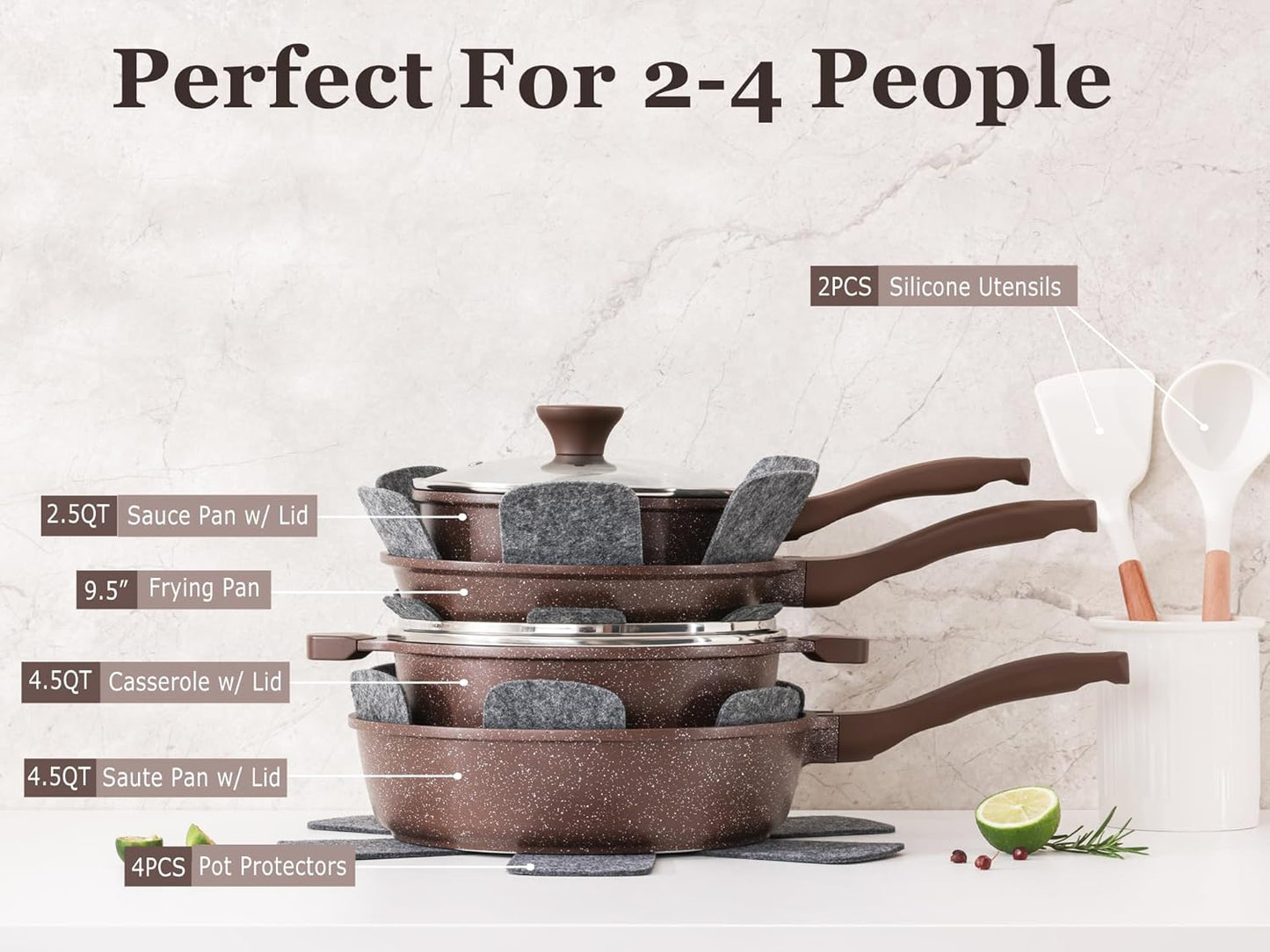 Nonstick Classic Granite Cookware Set 13-Piece, Healthy Pots and Pans Set, Non-Toxic Kitchen Cooking Set with Stay-Cool Handles, Silicone Tools and Pot Protectors, PFOS and PFOA Free