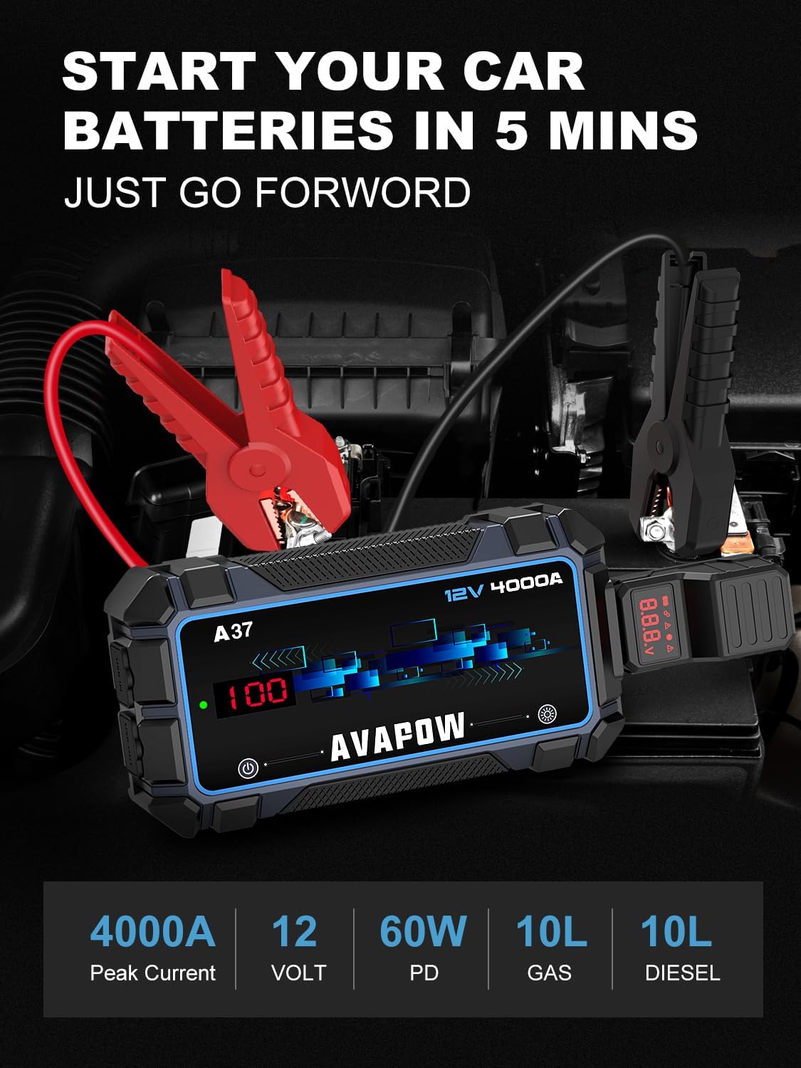 "Never get stranded again with this powerful Car Battery Jump Starter! 🔋⚡️ Jumpstart up to 10L gas or diesel engines with ease. Includes booster function and fast charging capabilities. #RoadsideRescue"