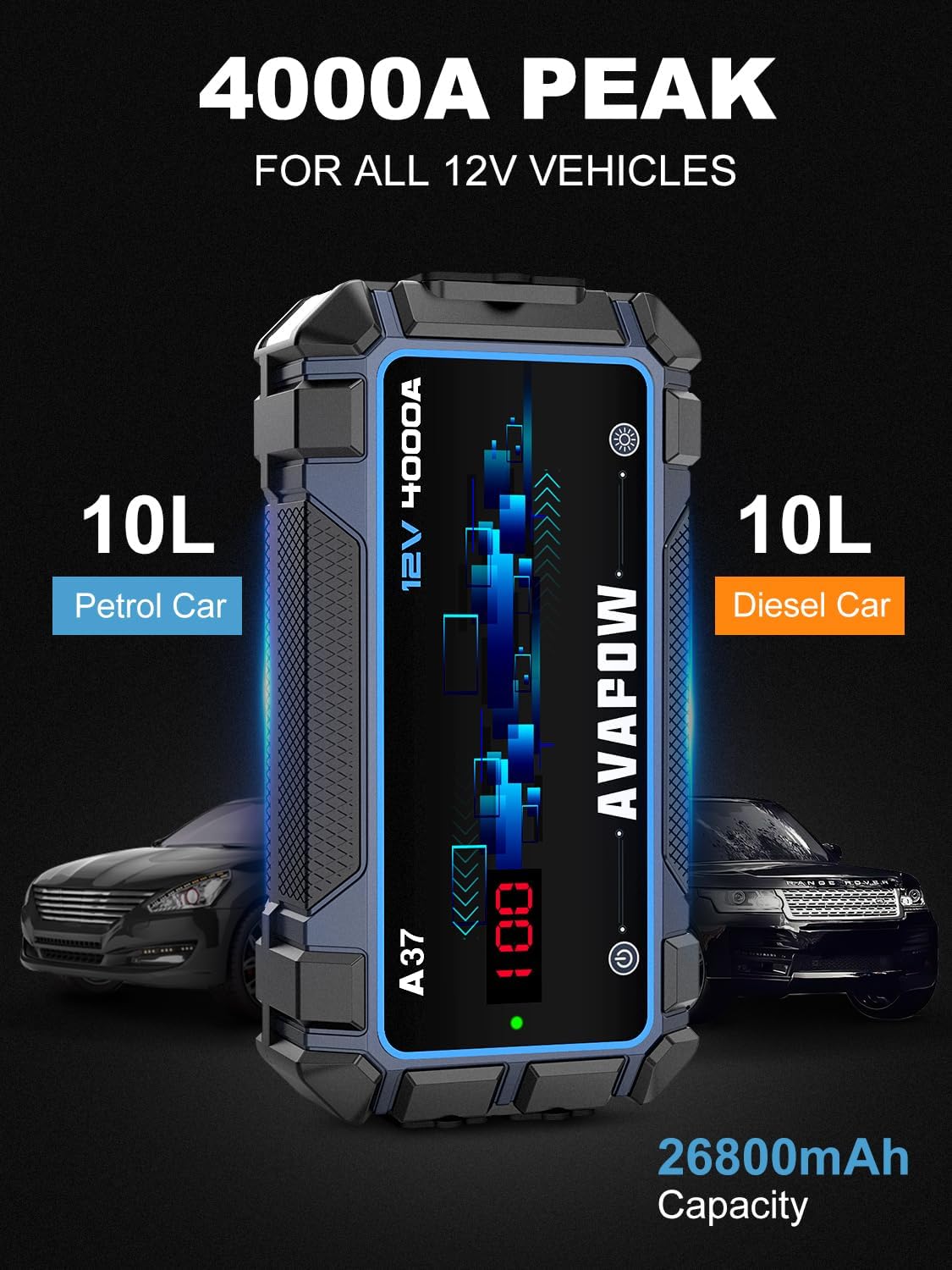 "Never get stranded again with this powerful Car Battery Jump Starter! 🔋⚡️ Jumpstart up to 10L gas or diesel engines with ease. Includes booster function and fast charging capabilities. #RoadsideRescue"