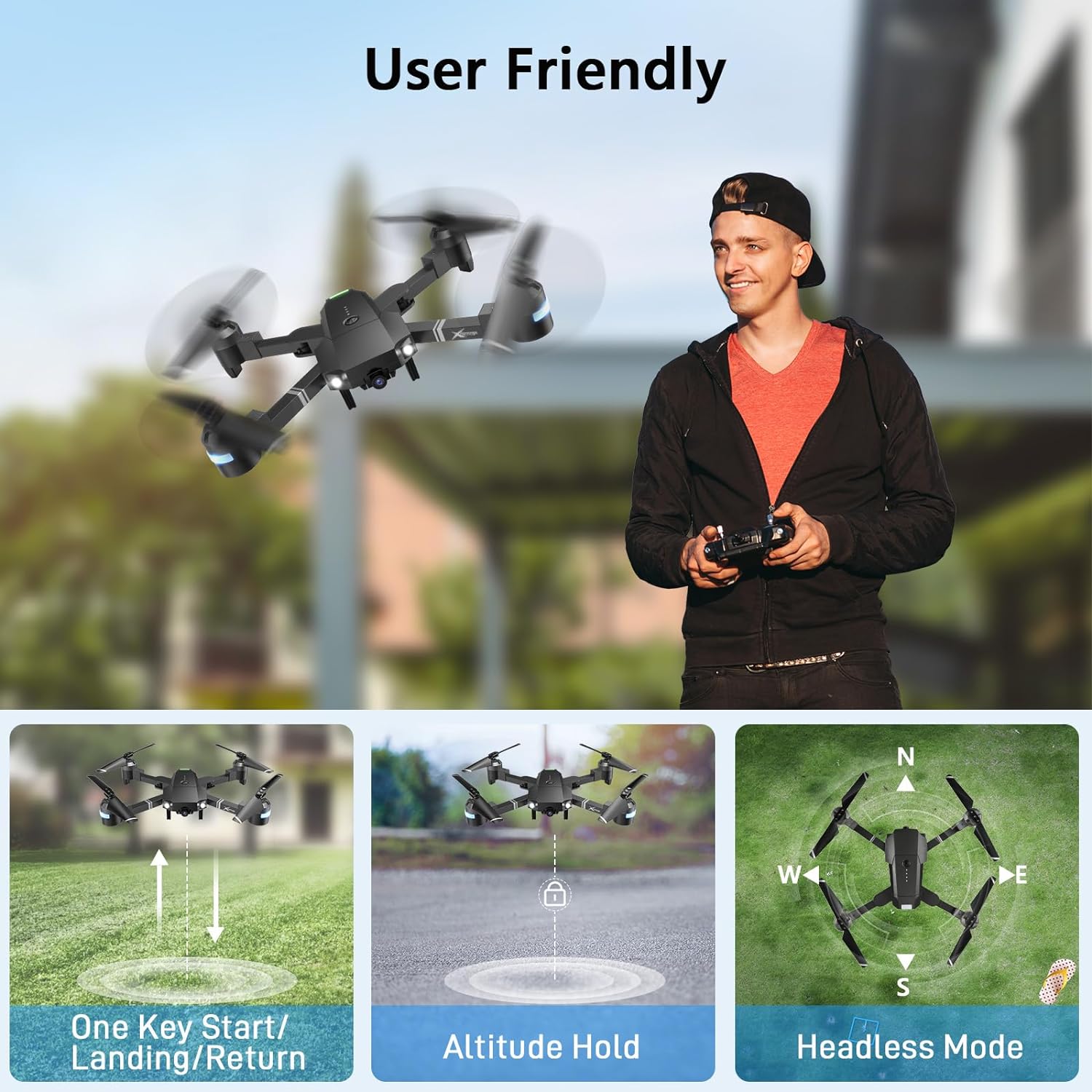 Drone with Camera for Adults Kids, Foldable 1080P FPV 120°FOV Drone W/3 Batteries 30 Mins Flight Time, Drone for Kids 8-12 W/Carrying Case, VR Mode, Voice Gesture Control, 1-Key Return, 3D Flip