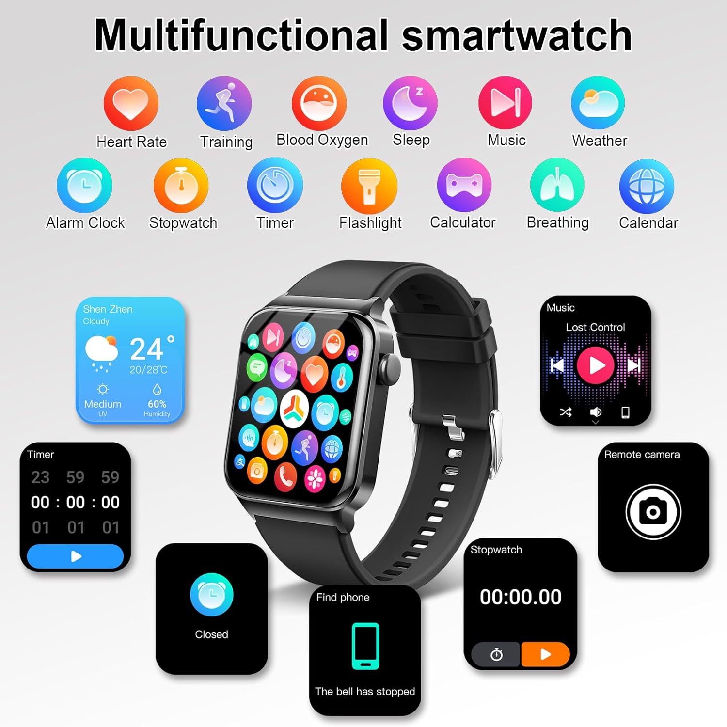 Smart Watch for Men Women, 1.85" Smartwatch (Answer/Make Call), IP68 Waterproof Fitness Tracker, 100+ Sport Modes, Heart Rate and Sleep Monitor, Pedometer, Smartwatches for Android Ios, Deep Black​