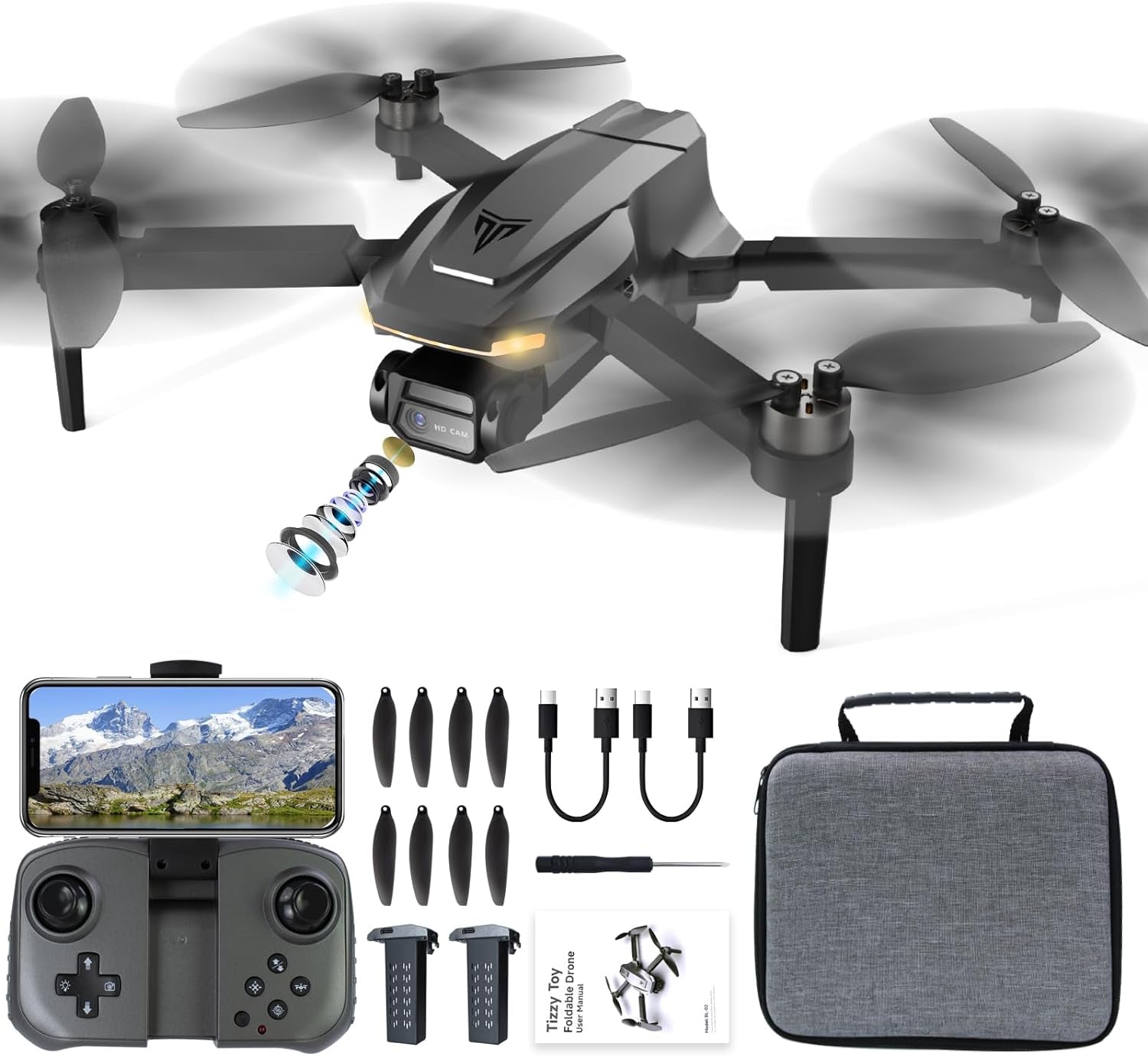 "Brushless Motor Drone with 4K FPV Camera, RC Quadcopter Bundle - 36-Min Flight Time, Headless Mode, Foldable Design, 3 Speeds, 2 Batteries - Ideal for Adults, Beginners, Christmas Gifts"