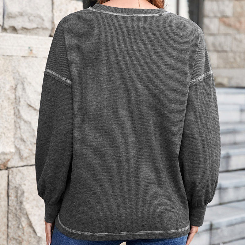 Casual Hit Color Round Neck Pullover Long Sleeve T-shirt