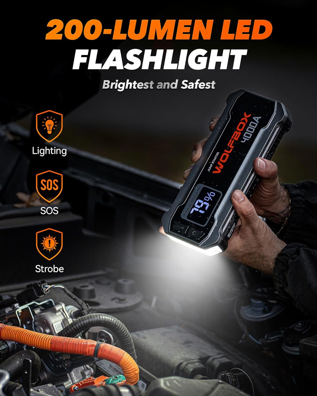 4000A Jump Starter,12V Car Battery Jump Starter with 65W Quick Charger,Led Display,24000Mah Portable Jump Starter Battery Pack(10L Gas 10L Diesel Engine) with Booster,Led Light,Jumper Cables