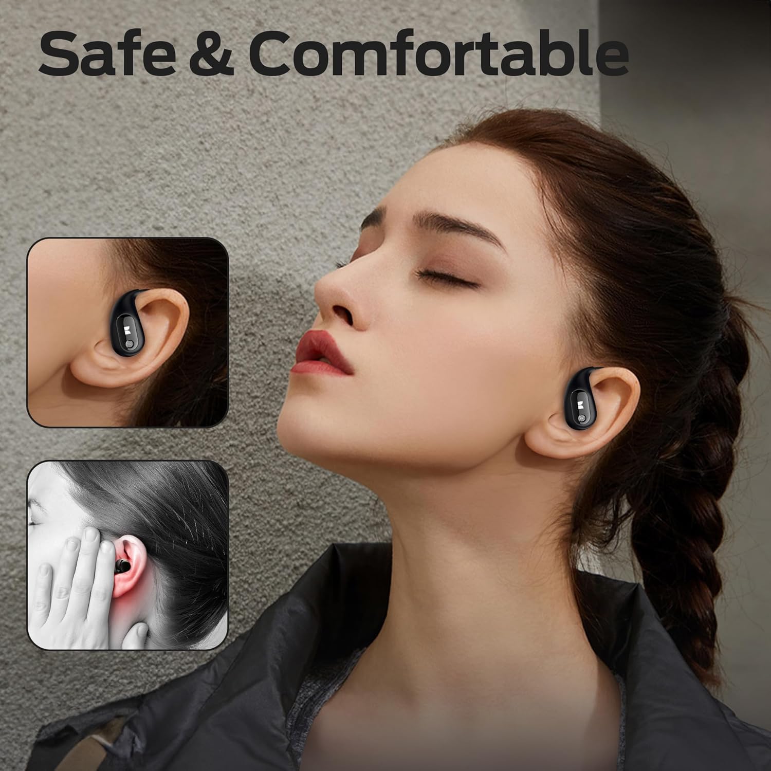 Open Ear AC210 Headphones, Bluetooth 5.4 Earphones Stereo Sound, Wireless Headphones 30 Hours Playback, Type-C Charging, HD Clear Calls, Touch Control, IPX5 Waterproof Open Ear Earbuds,Black