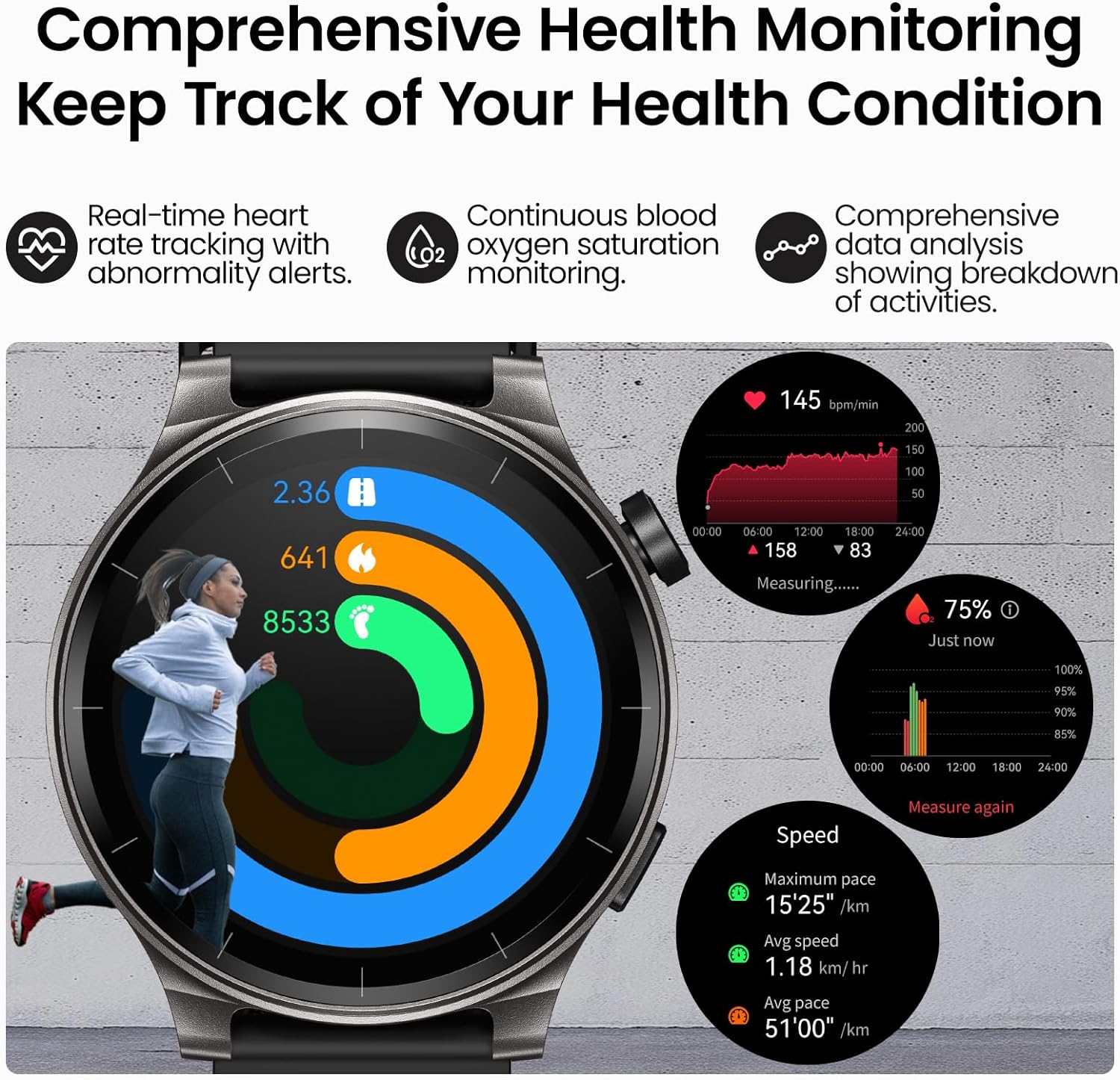 S5 Smartwatch (Answer/Make Calls) Sport Mode Fitness Watch, Black + A1 Wireless Bluetooth In-Ear Headphones Black