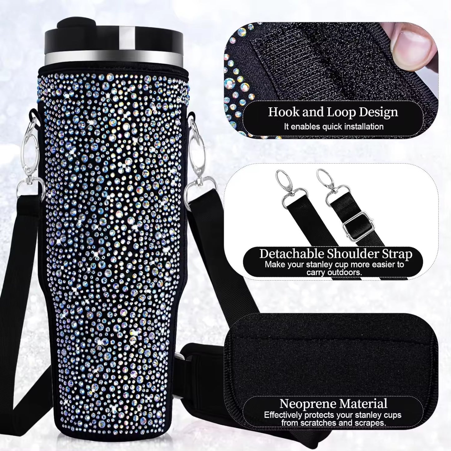 40 Oz Shiny Water Bottle Sets Handbag Adjustable Strap Pearlescent