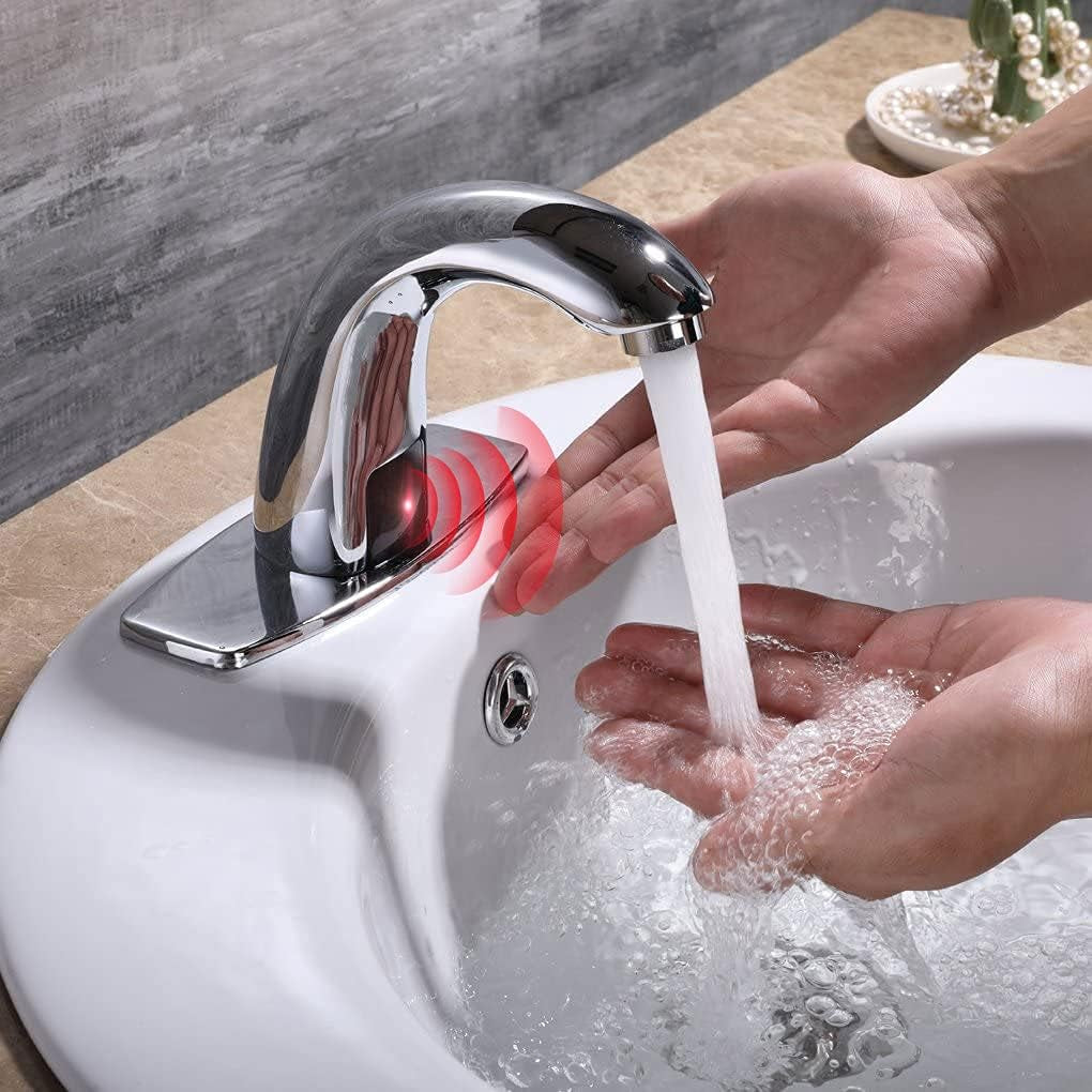 Touchless Bathroom Sink Faucet, Hands Free Automatic Sensor Faucet with Hole Cover Plate, Chrome