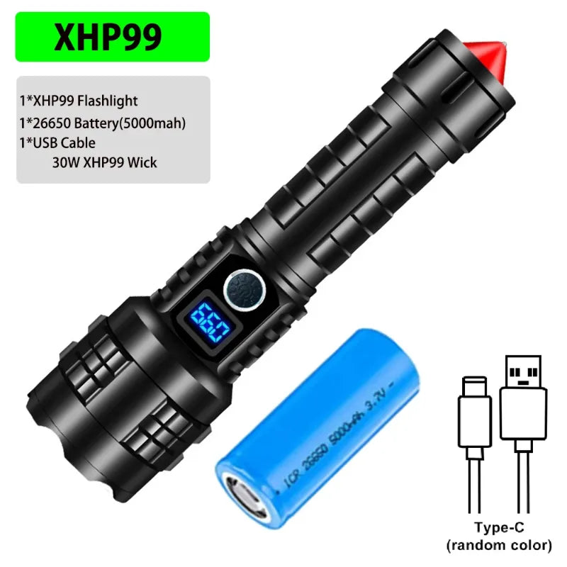 Flashlights Torches Super Bright Flashlight with Digital Power Display High Lumens Rechargeable Torch XHP99 Led Brightest Flash Light