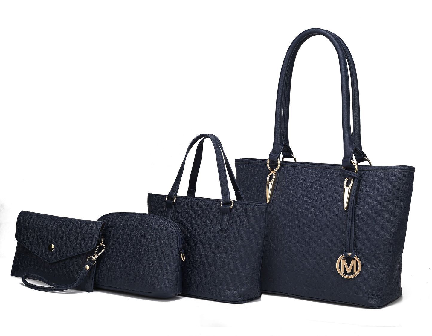 Navy Vegan Leather 4-Piece Women's Tote Bag Set by Mia K