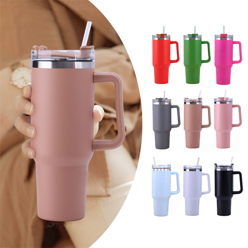 40oz Straw Coffee Insulation Cup with Handle Portable Car Stainless Steel Water Bottle Large Capacity Travel BPA Free Thermal Mug