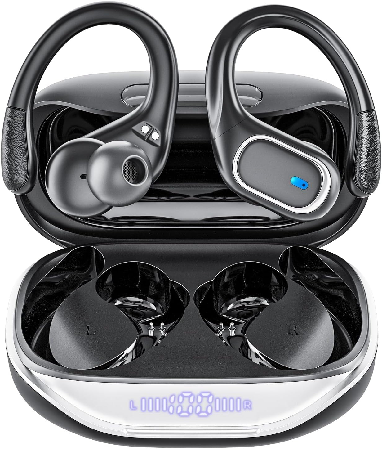 Wireless Earbuds Bluetooth Headphones 80Hrs Playtime Ear Buds IPX7 Waterproof Sports Earphones Wireless Charging Case Over-Ear Earhooks Headest