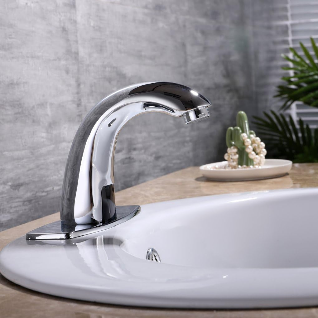 Touchless Bathroom Sink Faucet, Hands Free Automatic Sensor Faucet with Hole Cover Plate, Chrome