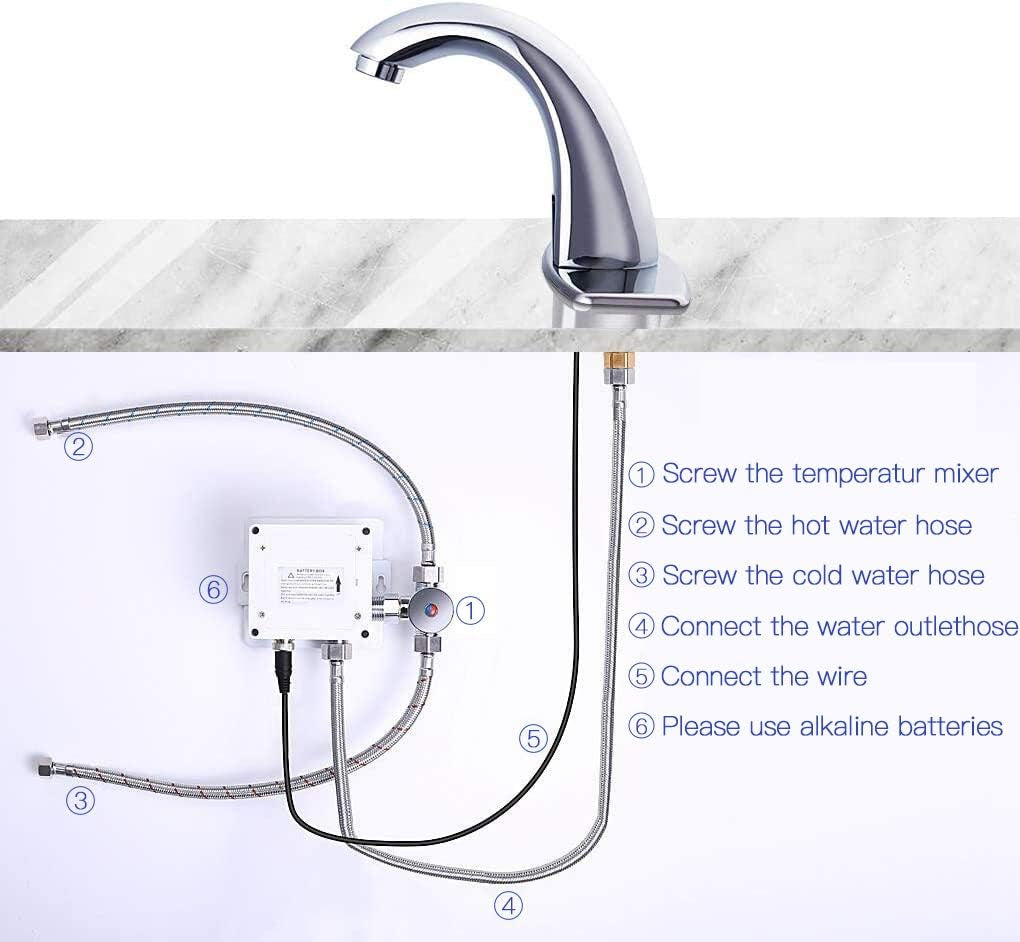 Touchless Bathroom Sink Faucet, Hands Free Automatic Sensor Faucet with Hole Cover Plate, Chrome