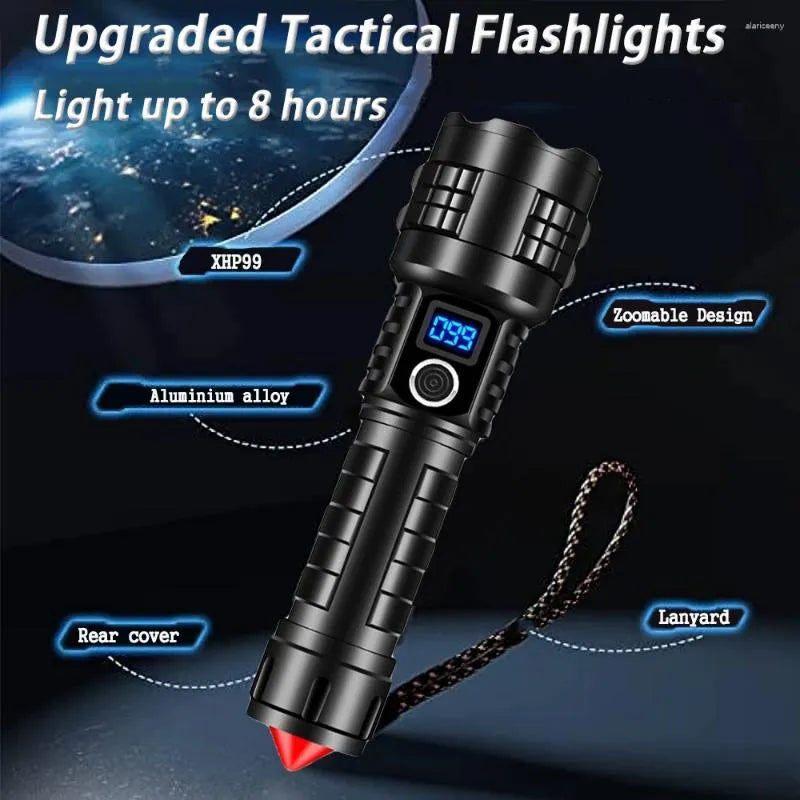 Flashlights Torches Super Bright Flashlight with Digital Power Display High Lumens Rechargeable Torch XHP99 Led Brightest Flash Light