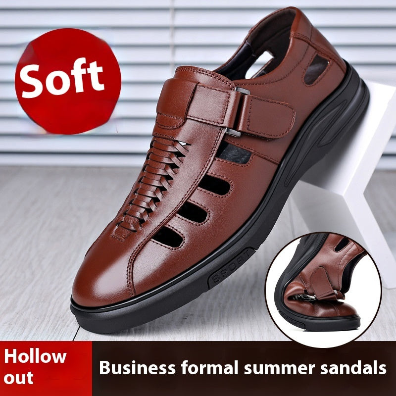 Cowhide Business Formal Wear Hollow Breathable Plus Size Men's Casual Leather Sandals