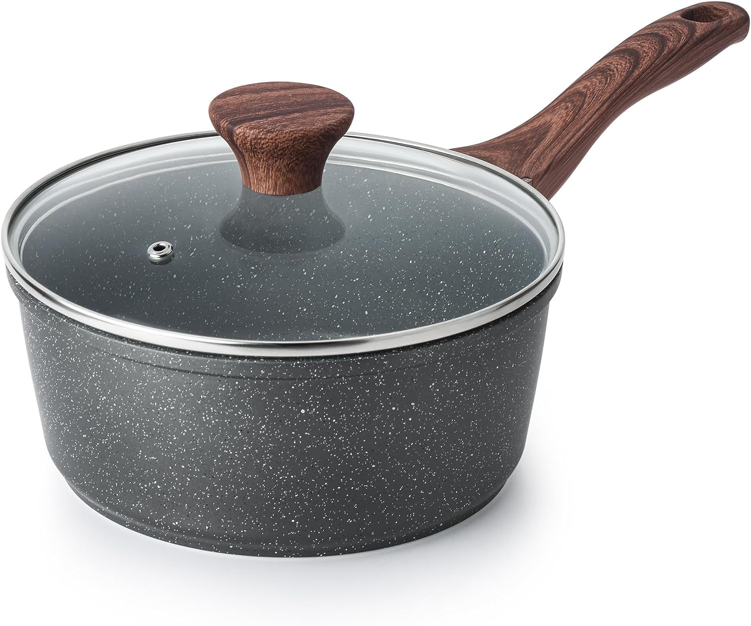 Nonstick Sauce Pan with Lid, 1.5QT Small Pot with Swiss Granite Coating, Stay-Cool Handle, Multipurpose Handy Small Saucepan, Induction Capable, PFOA Free