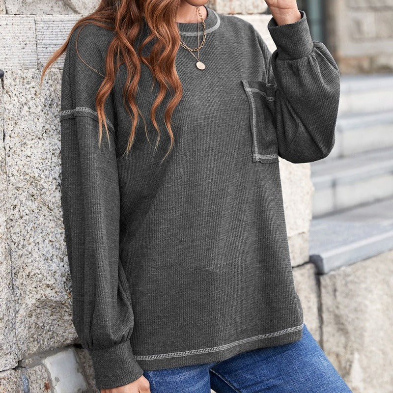 Casual Hit Color Round Neck Pullover Long Sleeve T-shirt