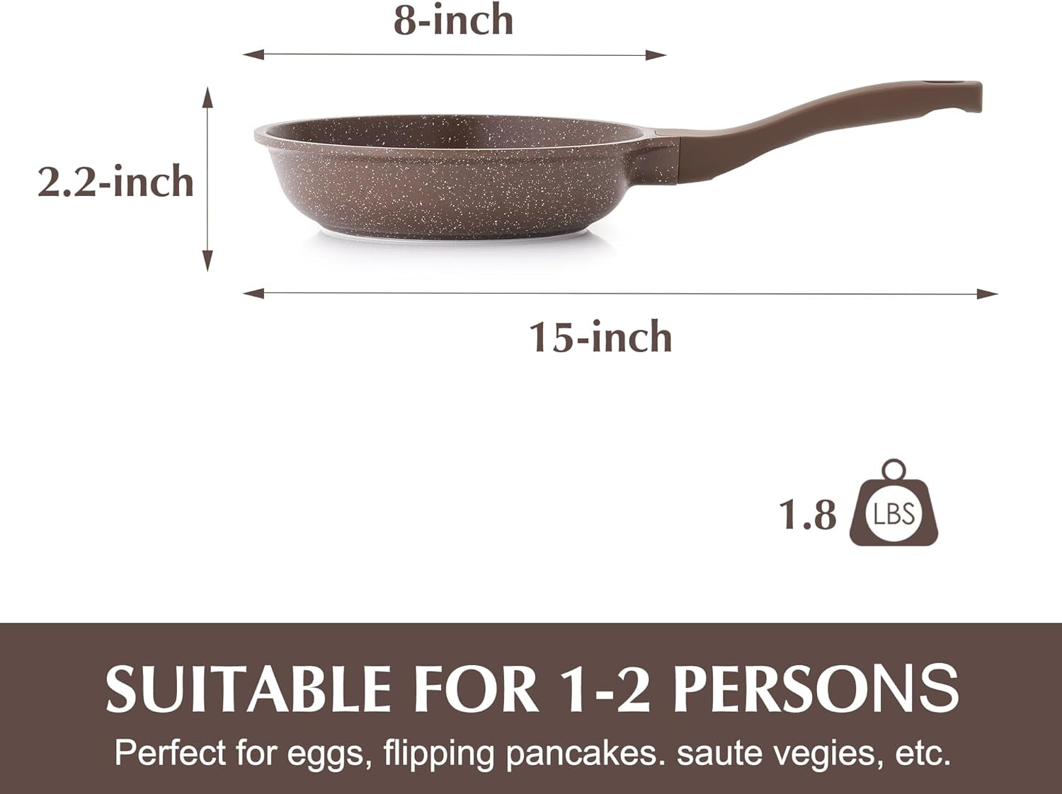 Nonstick Frying Pan Skillet, Granite Coating Omelette Pan, Healthy Stone Cookware Chef'S Pan PFOA Free, Toffee Brown (8 Inch)