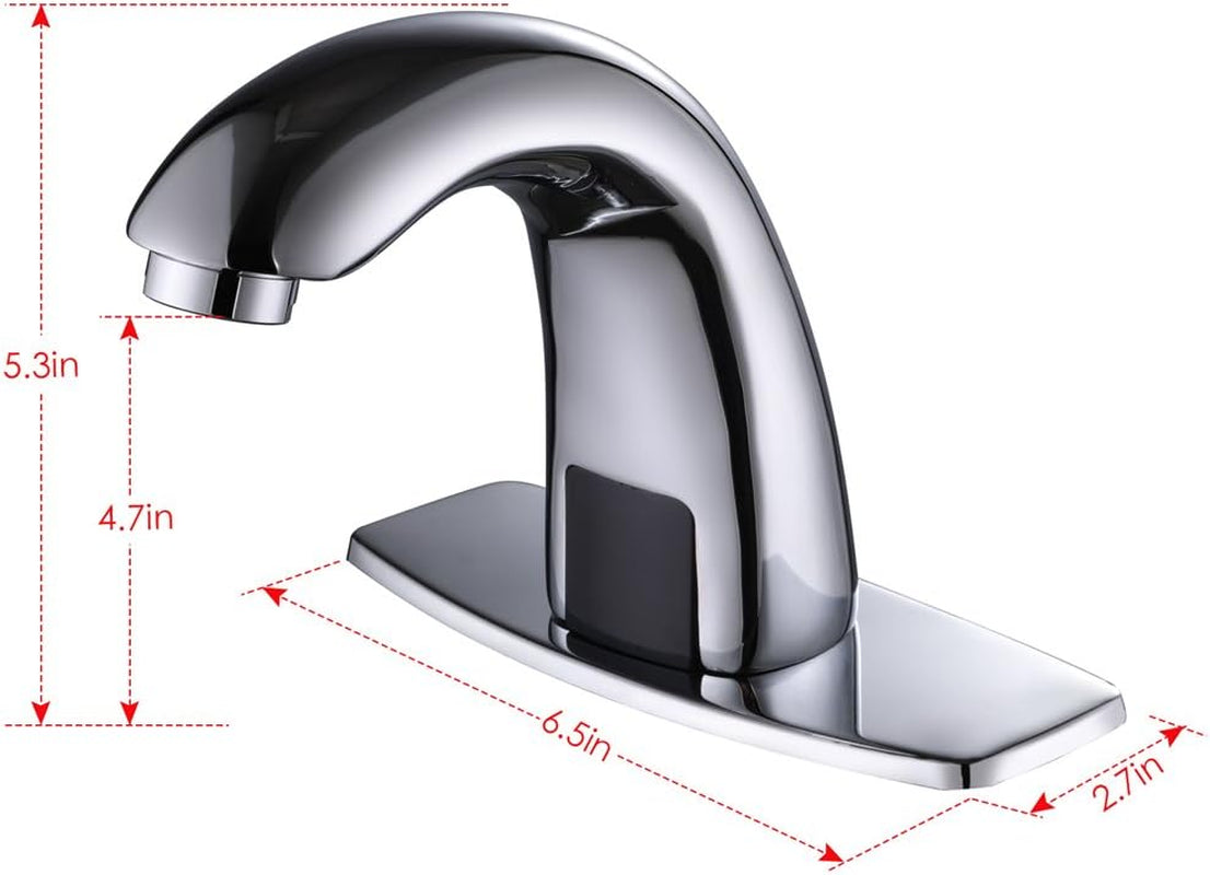 Touchless Bathroom Sink Faucet, Hands Free Automatic Sensor Faucet with Hole Cover Plate, Chrome